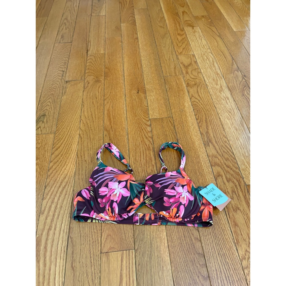 Shade & Shore Tropical Floral Underwire Bikini Top 36D Purple Pink NWT